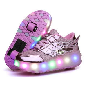 Wholesale Girls  Flashing wing Led shoes with 2 Wheels rechargeable Skate Roller Shoes