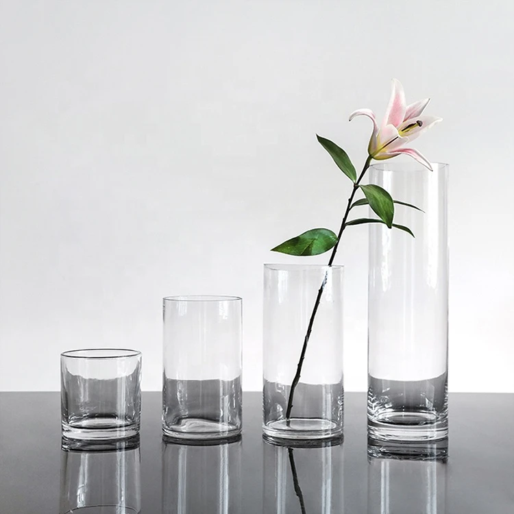 wholesale home decorative custom color glass vase murano cylinder design clear flower glass vase