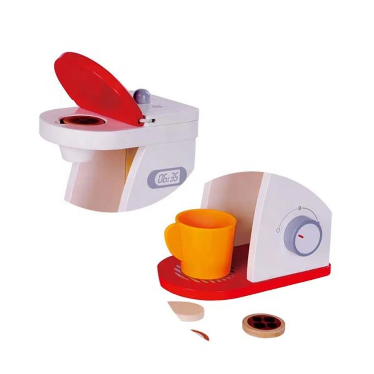 Wholesale Kids Simulation Kitchen Accessories Wooden Pretend Play Coffee Maker Kitchen Toys