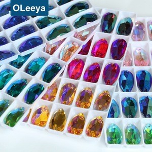 Wholesale Price Over 40 Shapes Shiny Crystal Strass AB Colors Teardrop Stone Glass Rhinestones Sew on Clothing for Women Dresses