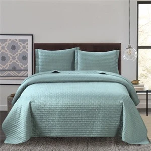 Wholesale Solid Quilt Sets 100% Polyester Summer Quilt Lake Green Bedspreads
