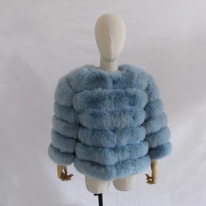 wholesale winter short style lady outwear real blue fox fur women coat