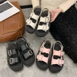 Wholesale Womens Sandals Round Headed Double Breasted Buckle Comfortable Flat Bottomed Womens Sandals