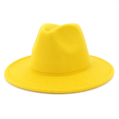 Wide Brim Women Fedora Hat Solid Color Wool Felt Hat Men Autumn Winter Panama Jazz Cap