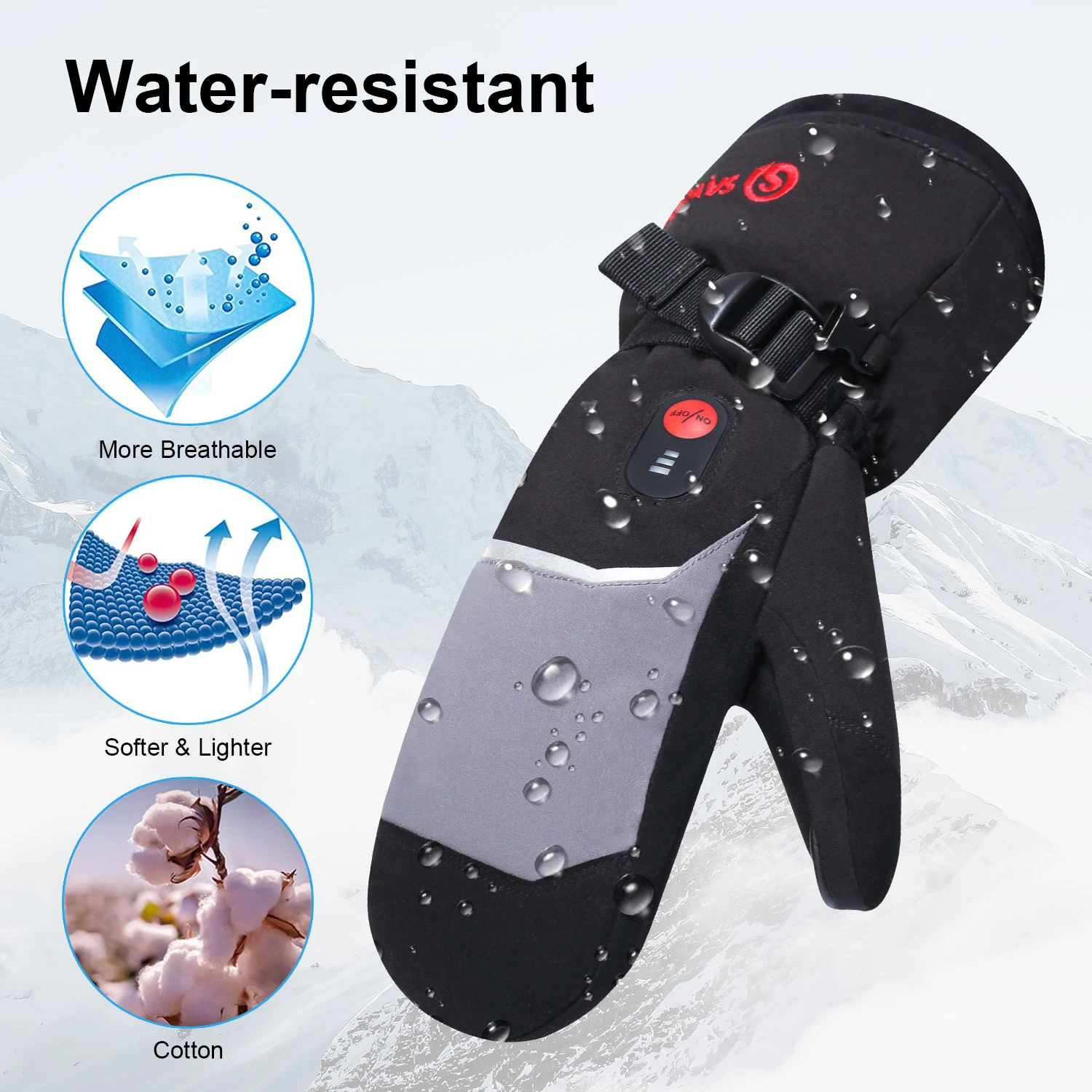 Winter Warm 3 Levels Temperature Control Electrical Battery Heated Gloves Mittens