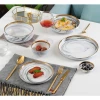 WKTDS04  chaozhou luxury wedding gold rimmed line plated ceramic dinnerware dinning plate and bowl marble dinner set porcelain