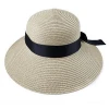 Women Beach Sun Straw Hat UV UPF50 Travel Foldable Brim Summer UV Bucket Hat with Black Band