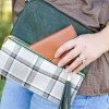 Women&#39;s Medium Crossbody Bag with Double Tassel Zipper Pocket - Plaid