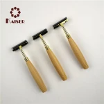 Wood handle Shaving Kit gold color