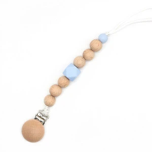 Wooden baby Teething Silicone Wooden Beads for Baby Boy Girl Teether Toys Holder