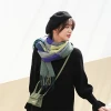 Wool spinning cashmere scarf fringed shawl womens wool knitted neckplaid scarf in winter for women