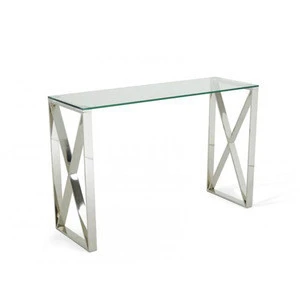 X tempered glass European metal leg wall console table