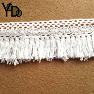YQ-LC19 Half bleach white 4cm textile tassel fringe trimming lace