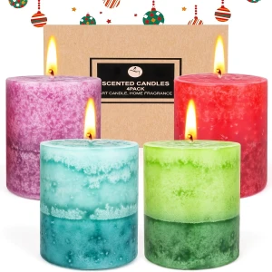 Wholesale 4pcs Vintage Textured Pillar Candles