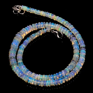 Beautiful Natural Welo Fire White Ethiopian Opal Gemstone 61 Ct Rondelle Shape Smooth Beads 16-17" OB-29