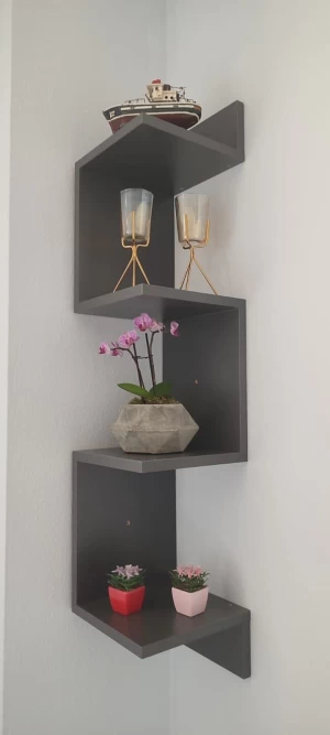 High Quality Fassley Decorative 4-Shelf Wall Shelf MDF Anthracite Gray Shelves Wall Frame Set Furniture