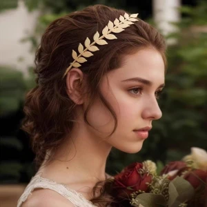 Greek Goddess Metal Leaf Headband Vintage Baroque Back-worn Hair Hoop Bridal Hair Accessory