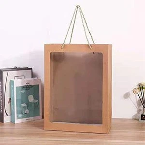 Customized Paper Bags with Transparent Window for Takeaway Gift Shopping Packaging