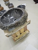 Handcrafted Stone Washbasin – “Smoky Earth” | Natural Stone Sink for Bathroom Décor