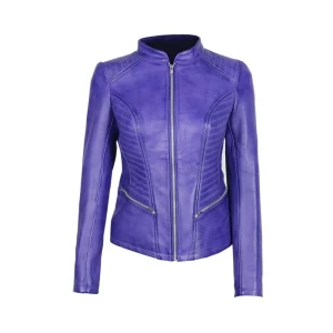 Women's Fashion Stand Collar Short Leather Jackets for Ladies