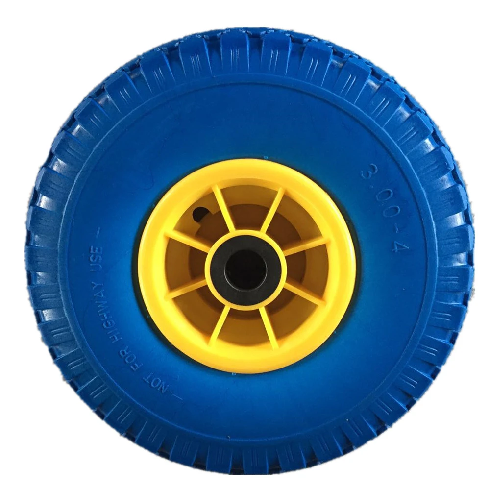10 inch blue color pu ring with plastic rim wheel solid rubber tires 3.00-4 trolley tires