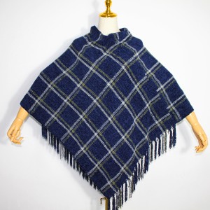 100% chenille  knitted shawl Plaid pattern Women&#x27;s Winter shawl poncho