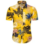 100% Cotton Mens Printed Casual Summer Vacation Beach Printed Shirt Short Sleeve Hawaiian Male Shirt Floral Shirts for Men