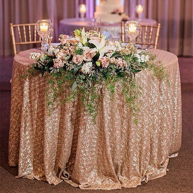 100% Polyester good quality party wedding banquet christmas 120 inch glitter rose gold round sequin tablecloth