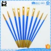 10pcs high quality paint brush set white nylon hair with yellow aluminium ferrule and golden tip end