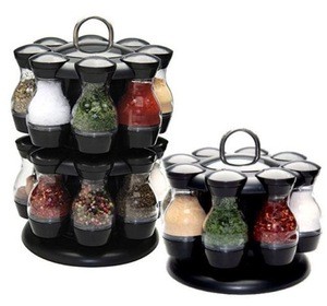 16 Jar Rotating Spice Rack Carouse Kitchen Storage Holder Revolving Herbs Stand