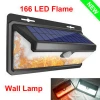 166 LED Solar Flame Light Motion Sensor Outdoor Waterproof Solar Power Security Wireless Wall Lights For Patio Garden Decoration