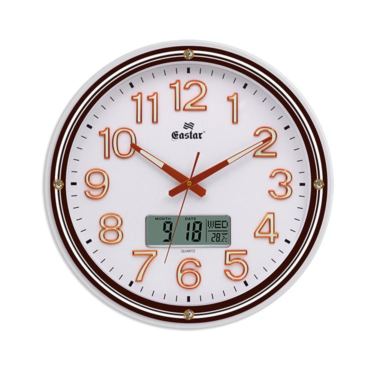 17.5-inch round living room LCD calendar 3D digital with temperature and humidity display plastic wall clock