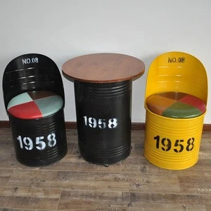 1958 Logo Indoor Leisure Metal Chairs Stools And Table Paint Bucket Bar Furniture Sets Antique 2 Chairs & 1 Table
