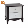 2 drawer black wooden nightstand with beveled mirror on front