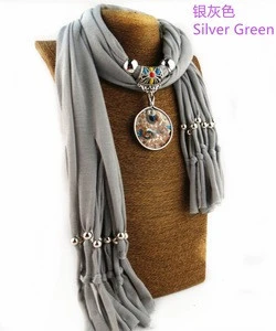 2017 fashion polyester jewelry scarf women neckwear colorful glass enameled pendant scarf