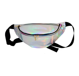2018 Amazon hot selling fashion hologram transparent laser PVC PU fanny pack, wholesale unisex custom glitter waist bag