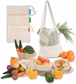 2020 hot sale 100% organic eco friendly storage vegetable and fruit cotton mesh drawstring net bag for shopping