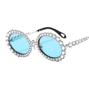2020 Luxury Style Hot Sale Bling Round Rhinestone Sunglasses Party Women Sun Glasses