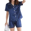 2021 Hot Sale Summer Cardigan Short Sleeve Sleepwear Suit Female Nightwear Silk Women Pajamas Set