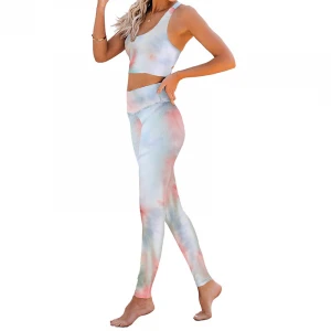 2021  Hot Style Tie Dye Print O Neck Sport Bra High Waist  fitness & yoga wear Pants Women Gym Fitness Yoga Set