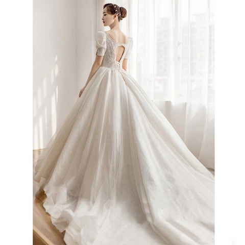 2022 Newly Customize Pure white/ivory  Plus Size Church Mermaid Wedding Gowns Tulle Lace Pearl Bride Dress Wedding dresses