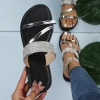 2024 Summer Round Toe Double Strap Small Diamond Decoration Flat Waterproof Shoes Womens Sandals Lady Slippers