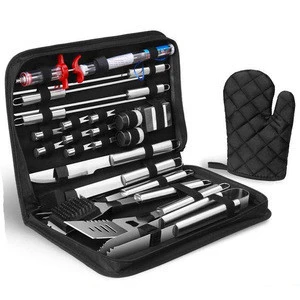 25PCS BBQ Grill Accessories Tools Set with Oxford Cloth Case for Smoker/Camping/Kitchen with Thermometer and Meat Injector