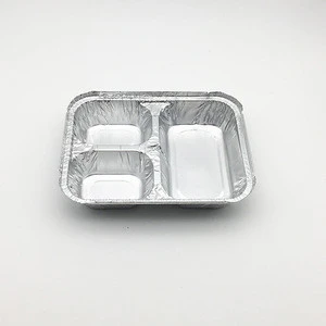 3 Compartment Disposable Rectangular Divided Aluminium Foil Container With Lid