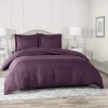 3 Piece Microfiber Bag Solid Color Purple Duvet Cover Set with Embossed Dobby Stripes