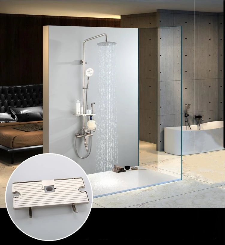 304 Stainless steel Shower set Shower faucet bath tub faucet set with handheld sprayer and ABS Shelf