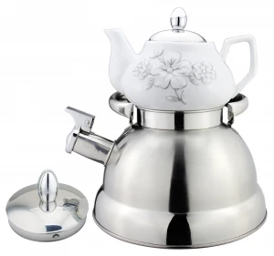 3.0L stainless steel whustling water kettle double kettle ceramic teapot