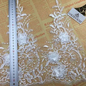 32cm Width 3D Flower Sequin Lace Trim for Dress Lady Garment W536#