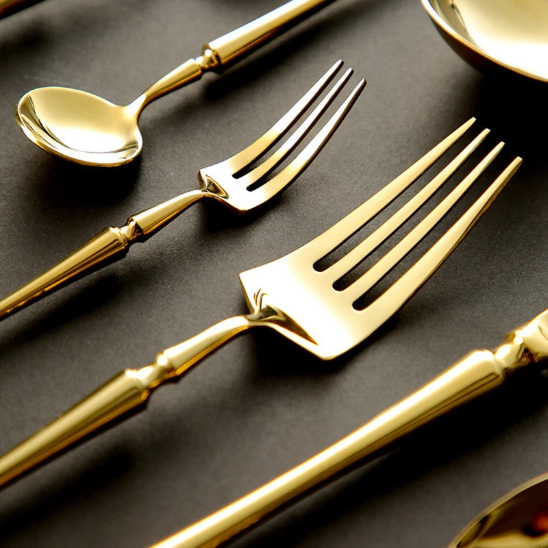 4pcs Stainless Steel Gold Cutlery Dinnerware Set Fork Knife Scoops Flatware Sets