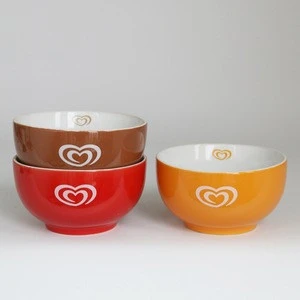 6" Inch red printed logo custom oem cereal bowls ceramic German ice cream decal porcelain stoneware round big salad bowl